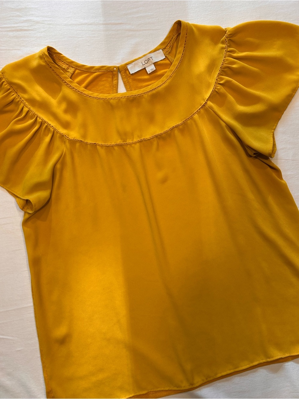 LOFT Mixed Media Flutter Sleeve Blouse Women’s Small Mustard Yellow